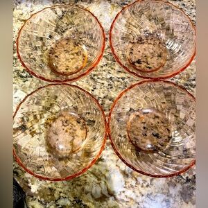 Arcoroc France 4 Piece Vintage Pink Swirl Salad Dessert Set Depression Glass EUC